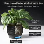 Plant Pots, Modern 3D Printed Honeycomb Planters for Indoor Plants, 4.7 Inch Matte Black Decorative Flower Pot for Office Desktop, Bookshelf & Home Decor, Lightweight & Durable.