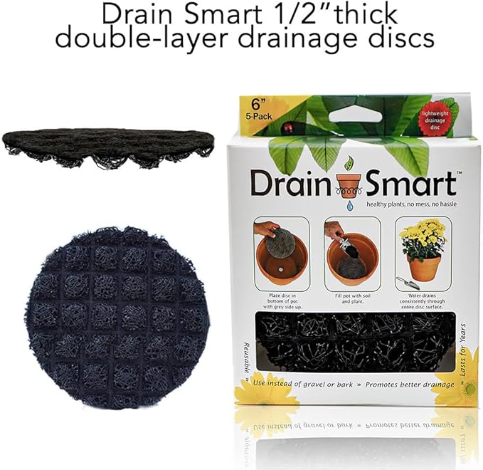 Drain Smart 3D Mesh Planter Pot Drainage Insert Disc – Made in USA – Keeps Soil in, Lets Water Drain Out – Cleaner, Lighter Alternative to Gravel for Indoor & Outdoor Planters (12" – 2 Pack)