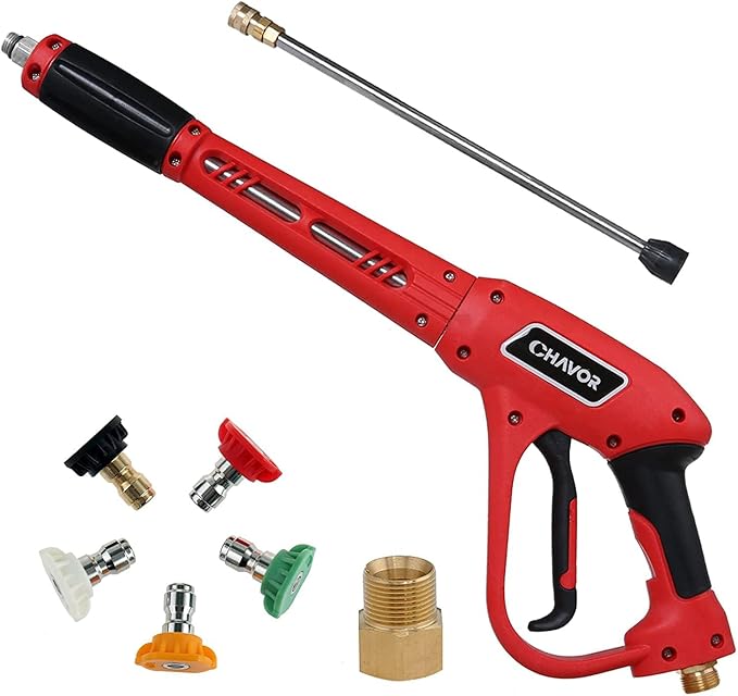 Pressure Washer Gun with Replacement Extension Wand, Upgraded Power Washer Gun with 5 Spray Nozzle Tips, M22 Fitting, 37 Inch, 3000 PSI
