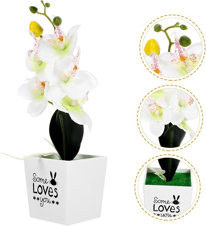 HEALLILY Artificial Orchid Bonsai Plant Faux Phalaenopsis Decoration for Home Office Wedding Table Centerpieces Potted Flower for Lively Indoor Atmosphere