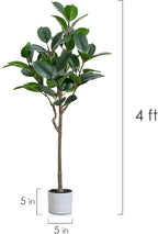 Set of 2 Artificial Rubber Tree 4ft Indoor with Lifelike Leaves and Trunks, Artificial Plants in Pot Ideal for Home Office Decor, Living Room Bedroom Bathroom Corner