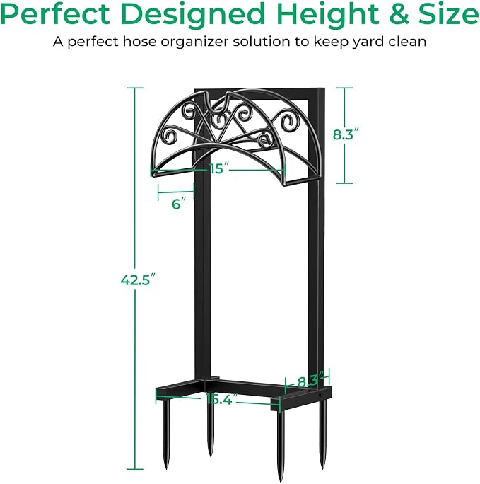 TomCare Garden Hose Holder Heavy Duty Water Hose Holder Holds 160 FT Hoses 4 Spikes Hose Reel Freestanding Hose Hanger Sturdy Hose Storage Stand for Outside Yard Lawn