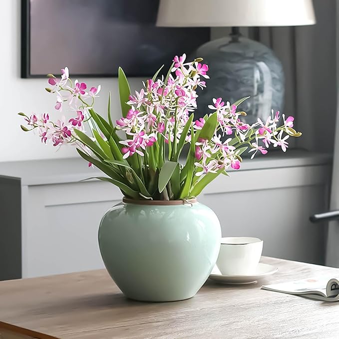 3pcs Artificial Cymbidium Orchid Flowers that Look Real, Faux Pink Orchid Stems with Roots for Vases, Cymbidium Stems for Home Office Farmhouse Indoor Tables Centerpieces Decor (Pink)