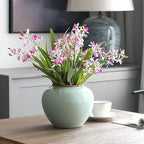 3pcs Artificial Cymbidium Orchid Flowers that Look Real, Faux Pink Orchid Stems with Roots for Vases, Cymbidium Stems for Home Office Farmhouse Indoor Tables Centerpieces Decor (Pink)