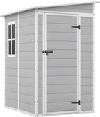 Patiowell 5x4 FT Outdoor Storage Shed with Floor, Resin Outside Storage Shed with Floor & Lockable & Window Door for Patio Furniture, Garden Tools and Bicycle, Light Gray
