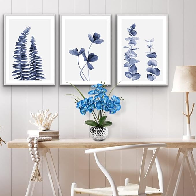 Briful Orchids Artificial Flowers, 20'' Blue Faux Orchid Flowers with Silver Vase Fake Phalaenopsis Silk Flowers for Home Coffee Table Bathroom Office Kitchen Decor