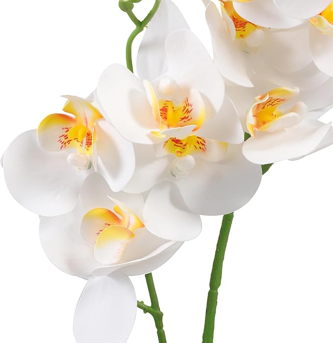 Artificial White Phalaenopsis Orchid Bonsai Faux Potted Plant Lifelike Tabletop Fake Flower Ornament Home Decor for Living Room Office