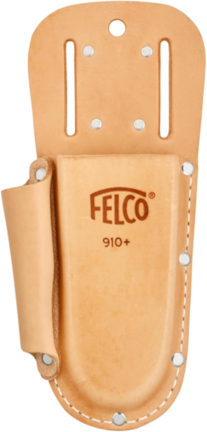 FELCO F910+ USA Made Leather Holster – Dual-Slot Belt Pouch for Pruners, Wire Cutters & Folding Saws with Accessory Slot | Tool Holster with Clip & Loop Attachment | Heavy-Duty Genuine Leather
