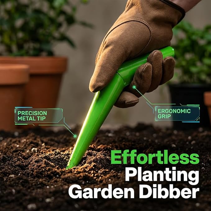 Plant Hole Digger for Planting, Stainless Steel Hand Dibber Bulb Planter Tool with Handle, Handheld Garden Seed Digger for Drilling Holes for Tulips, Daffodils, Vegetables (1PCS)