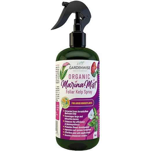 GARDENWISE Marina Mist: Organic Aroid Plant Food & Foliar Kelp Spray - Nourish & Enhance Peace Lily, ZZ Plant, Elephant Ear, Monstera, Aglaonema, Philodendron, Pothos, Colocasias - Easy to Use (16 oz)