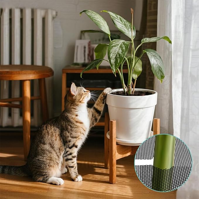 6Pcs 11.8 Inch Plant Pot Protector from Cats, Cuttable Indoor Plant Protector from Animals with 12 Ground Stakes