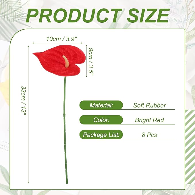 uxcell 8Pcs 11inch Artificial Anthurium Lily Flowers, Permanent Flower Bouquet for Home Arrangements Wedding Festival Decoration Crafts Store Decor Accessories, Bright Red