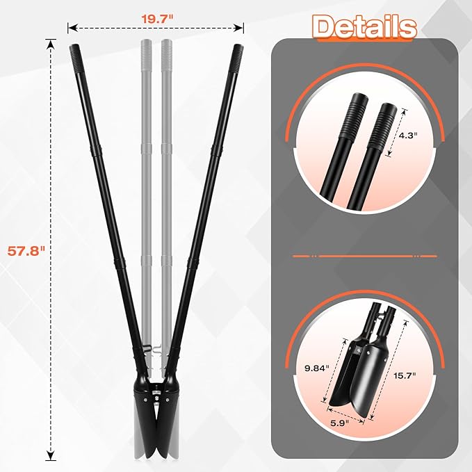 AugFir Steel Post Hole Digger, Durable Hole Digger with Metal Handle, Posthole Digger for Digging Fence or Post, Mailbox, Gardening and Planting