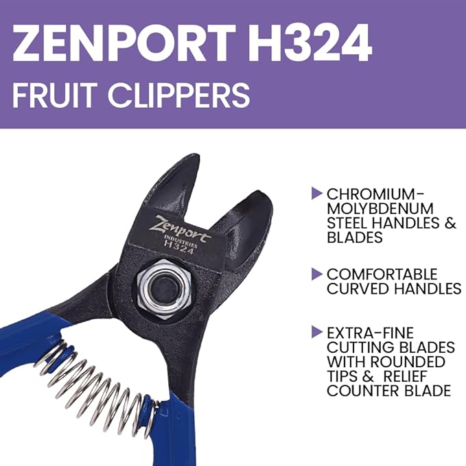 Zenport H324 Forged Steel Bypass Fruit Clippers, 4.5-Inch, 0.5 Inch Alloy Steel Blades, Blue - 12 Pack