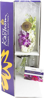 KaBloom - 5 Purple and 5 White Orchid with Vase - Fresh Flowers for Birthday, Valentine's & Mother's Day