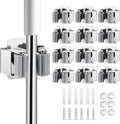 JAMEND CLXP 12PCS Broom and Mop Holder, Heavy Duty Garden Tool Organizer Rack Rake and Shovel Handle, Stainless Steel Mop Hanger. Wall Mounted Utility Rack with Screws, Silver.