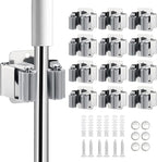 JAMEND CLXP 12PCS Broom and Mop Holder, Heavy Duty Garden Tool Organizer Rack Rake and Shovel Handle, Stainless Steel Mop Hanger. Wall Mounted Utility Rack with Screws, Silver.
