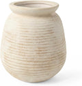 Rustic Terracotta Pot, 7 Inch Short Farmhouse Vase with Weathered Texture Off-White, Boho Home Decor for Pampas Grass, Tabletop, Mantel and Shelf Styling