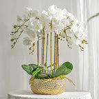 DUYONE 35 Inch Artificial Butterfly Orchid Flowers 4 Pcs Soft Touch Orchid Fake Phalaenopsis Flowers Stem Plants for Wedding Home Decoration (White Flowers 4pcs)