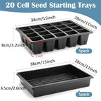 RooTrimmer 2.5 inch Square Pots 3.5 inch Deep 20 Cell Seedling Trays with Water Collection Nursery Trays (15"x11"x3") for Seeds Starting and Transplanting(5 Sets)