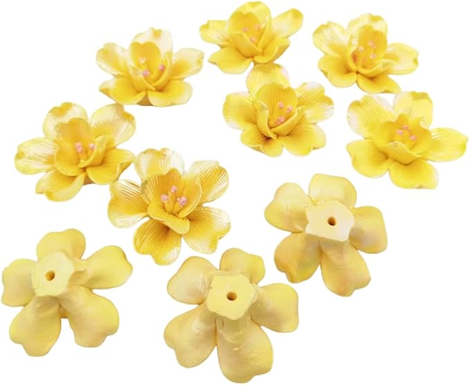 BTMIEY 10 PCS 3D Flower Ceramic Tiles,1.6" Handmade Procelain Ceramic Flowers for Artwork,Fish Tank,Vases,Living Room, Dining Table,Office, Home Floral Decor (Double-Flowered Iridescent Yellow)