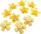 BTMIEY 10 PCS 3D Flower Ceramic Tiles,1.6" Handmade Procelain Ceramic Flowers for Artwork,Fish Tank,Vases,Living Room, Dining Table,Office, Home Floral Decor (Double-Flowered Iridescent Yellow)
