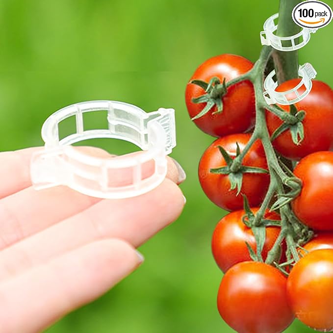 Plant Support Clips -100PK, White Tomato Clips for String Trellis, Grape Vine Clips for Garden Netting Climbing Plants, Secured Plastic Plant Clips