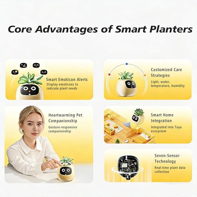 Intelligent Flower Pot, Electronic Bud, Maintenance Plant Assistant, Fun Interactive Flower Pot, Indoor Green Planting Monitoring, LCD Screen Display, Cell Phone APP Connection (Pink)