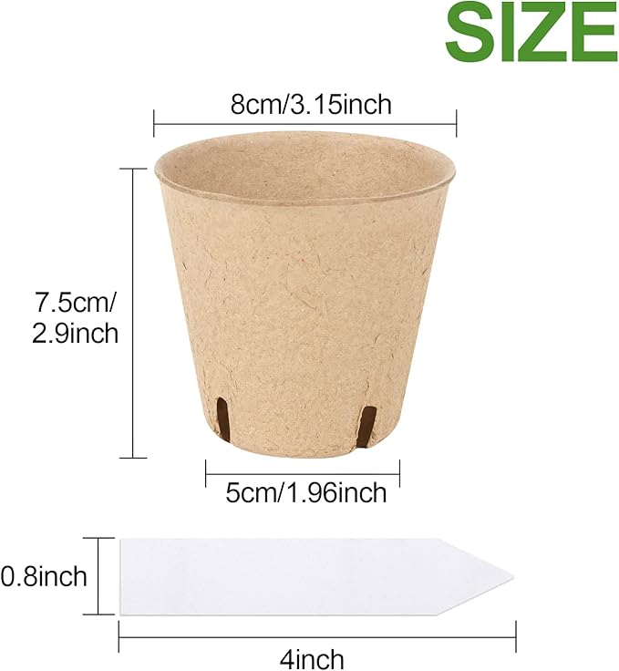 HXSEMAYIG 100PCS Peat Pots, 3.15Inch Seed Starting Pots with Drainage Holes Round Nursery Pot, Garden Germination Nursery Pot Bonus 20 Plant Labels