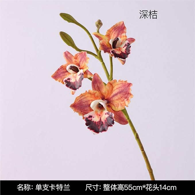 2-Pack 21in Spring Artificial Orchid, Oil Painting Style Romantic Fake Flowers, Wedding Home Decor, Living Room Table Centerpiece, Festival Artistic Display(Dark Orange)