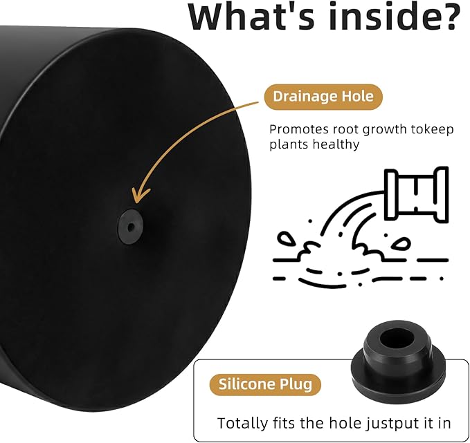 Metal Plant Pot with Drainage Hole,Mid Century Modern 7 inch Round Pot Indoor Outdoor Planters Gift for Decorative Pots of Tabletop Living Room Bedroom Black
