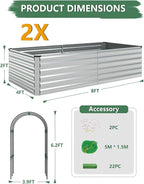FOOWIN Raised Garden Bed with Arch Trellis for Climbing Plants,Galvanized Raised Garden Bed,Planter Boxes Outdoor for Vegetables Flowers Herb,478 Gallon Capacity Silver