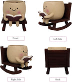 Dolkgy Cute Face Planters Succulent Pots, Funny Rocking Chair Reading Head Flower Planter Cactus Pot with Drainage Hole for Indoor Outdoor Plants, Unique Plant Lover Gifts