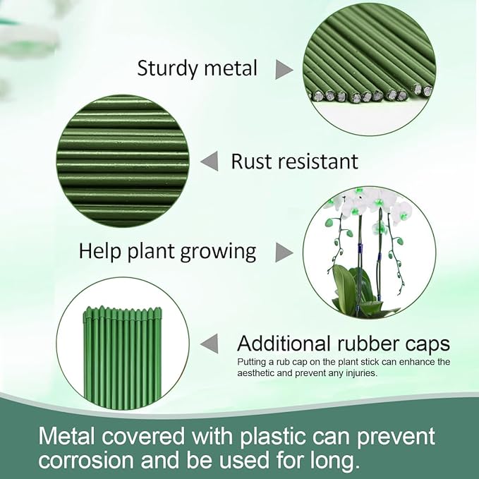 22Pcs Plant Stakes with 22 Pcs Clips, 15.8 inches Bendable Green Plant Sticks for Indoor and Outdoor Plants,Potted Plants,Single Stem Flower Support for Orchid Peony Rose (22, Green)