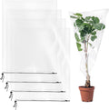 4 Pcs Winter Plant Film Cover with Drawstring-23.6’’x 31.5’’ Clear Plastic Plant Cover Bags Transparent Waterproof Plant Shelter Bag Greenhouse Cover Bag for Outdoor Garden Plants Shrubs Sapling Crops