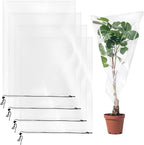 4 Pcs Winter Plant Film Cover with Drawstring-23.6’’x 31.5’’ Clear Plastic Plant Cover Bags Transparent Waterproof Plant Shelter Bag Greenhouse Cover Bag for Outdoor Garden Plants Shrubs Sapling Crops
