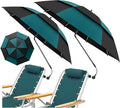 2 Pack 48.6" Double Canopy Beach Umbrella with Clamp, UPF50+ Beach Chair Umbrella with clip, 360°Adjustable Portable Outdoor(Hunter Green/Black, Not Include Chair)