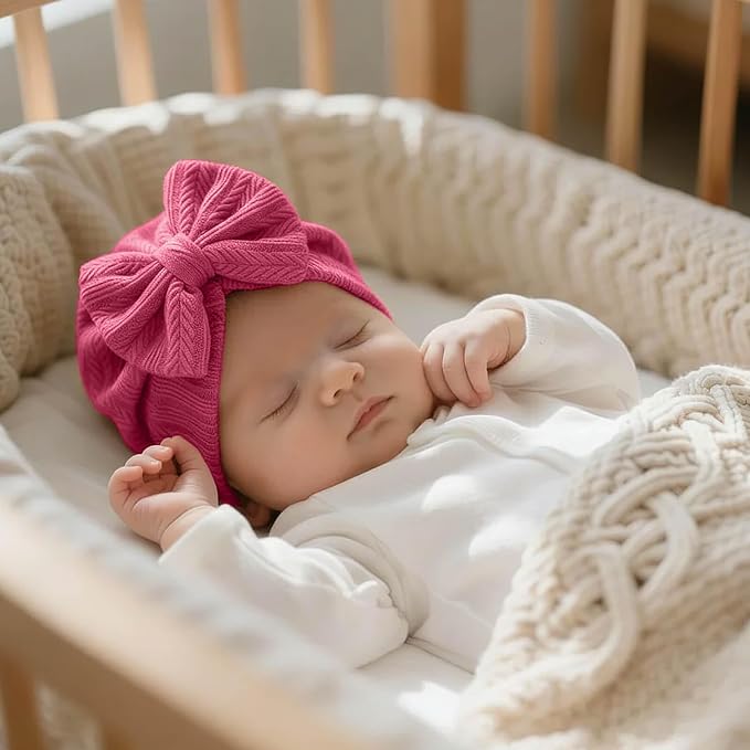 BQUBO Baby Turban Hats and Mittens Set Newborn Infant Hospital Hats Caps with Bows for Baby Boys Girls 0-12 Months