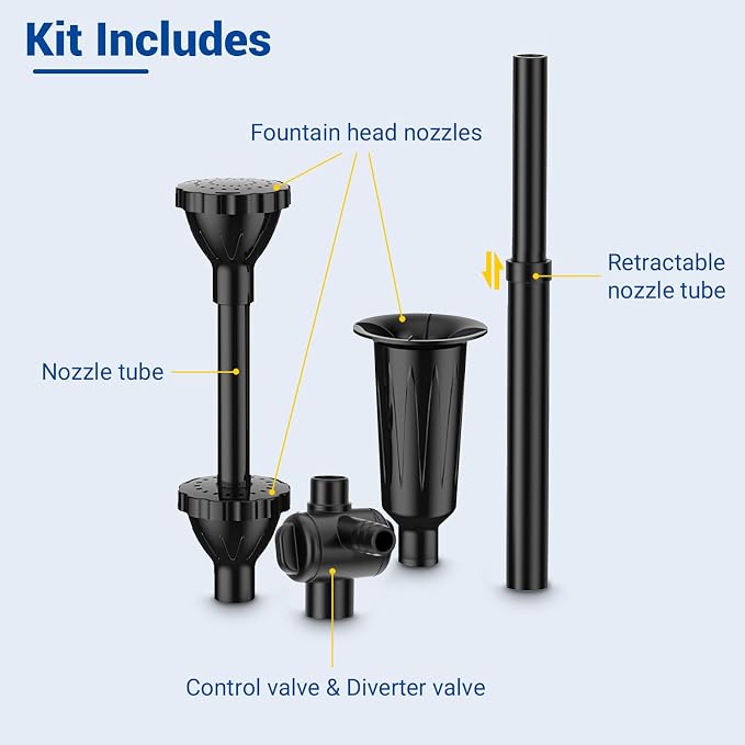 NFESOLAR Fountain Nozzle Kit, 4 Fountain Spray Patterns, Height and Water Flow Adjustable, for Garden Pond Fountain Pump
