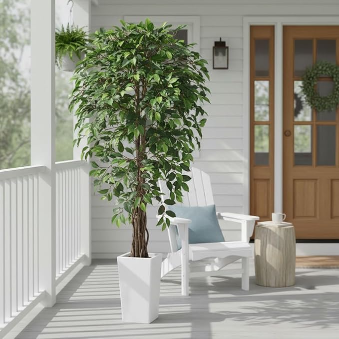 Aveyas 6ft Artificial Ficus Tree for Home Decor with White Pot, 6 Feet Faux Plant Fake Silk Trees for Indoor Outdoor House Living Room Office Garden (6 ft Tall Including Raised Pot)