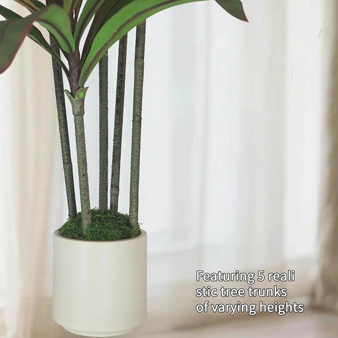 5FT Artificial Dracaena Tree Red: Compact Faux Plant for Apartments, Realistic Greenery in White Planter, Easy-Clean Silk Tree for Small Space, Balcony, Office Gaoqisi
