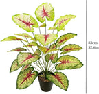 Artificial Caladium Plant with Red and Green Leaves, Red Leaf Artificial Plants Decoration Simulated Bonsai Potted Decor Home Room Party Wedding Office Floor (Yellow(No Flowerpot), 85cm)
