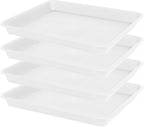 VUWEZ 4 Pack Plant Saucer Tray Rectangular, Plant Saucers for Indoors, Heavy Sturdy Plastic Plant Drainage Trays, Plant Drip Trays for Pots, Seed Starter Growing Tray (11 x 9, Creamy White)