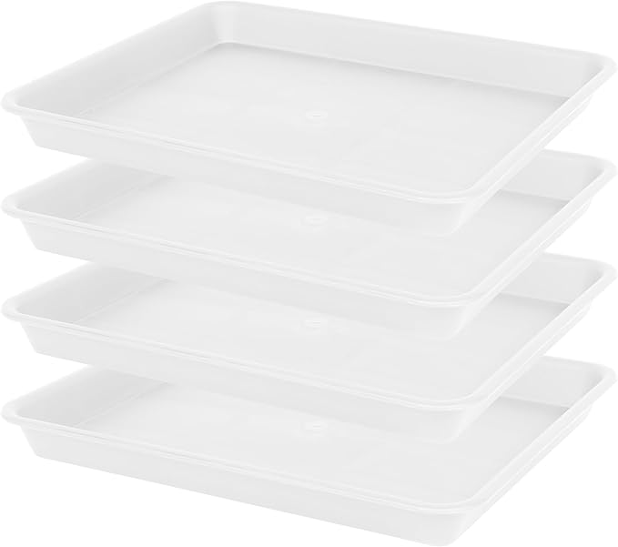 VUWEZ 4 Pack Plant Growing Nursery 1020 Trays, Plant Saucer Tray, Heavy Sturdy Seed Starting Trays, Plant Starter Trays for Indoors No Holes, Seed Starter Growing Tray (22"x11.2", Creamy White)