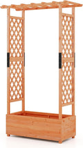 BECOMFORT Raised Garden Bed with Trellis & Hanging Roof, 72" Tall Fir Wood Planter Box with Drainage Holes, Outdoor Elevated Garden Planter for Climbing Vines (Orange, 43.5" Lx17.5 Wx72 H)