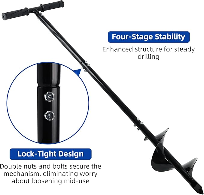 Heavy Duty Manual Garden Auger Drill 6" x 42" Post Hole Digger Hand Spiral Drill for Digging Planting Bulb Bedding