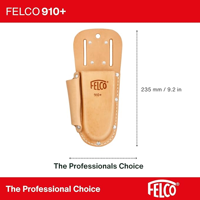 FELCO F910+ USA Made Leather Holster – Dual-Slot Belt Pouch for Pruners, Wire Cutters & Folding Saws with Accessory Slot | Tool Holster with Clip & Loop Attachment | Heavy-Duty Genuine Leather