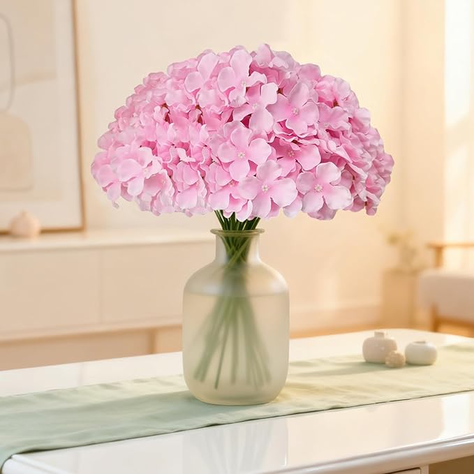65Pcs Pink Hydrangea Artificial Flowers Bulk，Realistic Silk Fake Flowers with Stems，Faux Hydrangea Flowers for Wedding Home Decor Centerpieces Living Room Garden Party Baby Shower Decoration