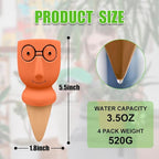 Terracotta Watering Stakes Large Head 4-Pack - Eco-Friendly Indoor/Outdoor Automatic Plant Hydration System, Delightful Slow Release Watering for Time-Saving Care