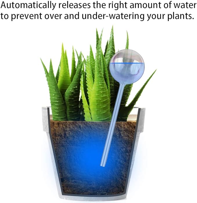 Tomorotec [2 PCS] Light Iridescent Rainbow Gradient Color Clear Glass Self-Watering System Spikes, Automatic Plant Waterer Bulbs